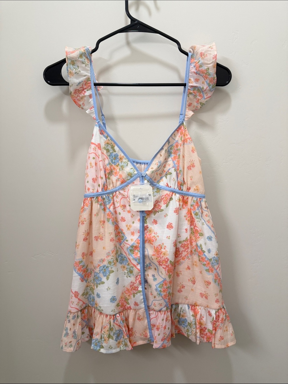 Altar'd State Pink Floral Sundress with Blue Trim